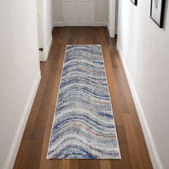8' Blue and Gray Abstract Power Loom Runner Rug