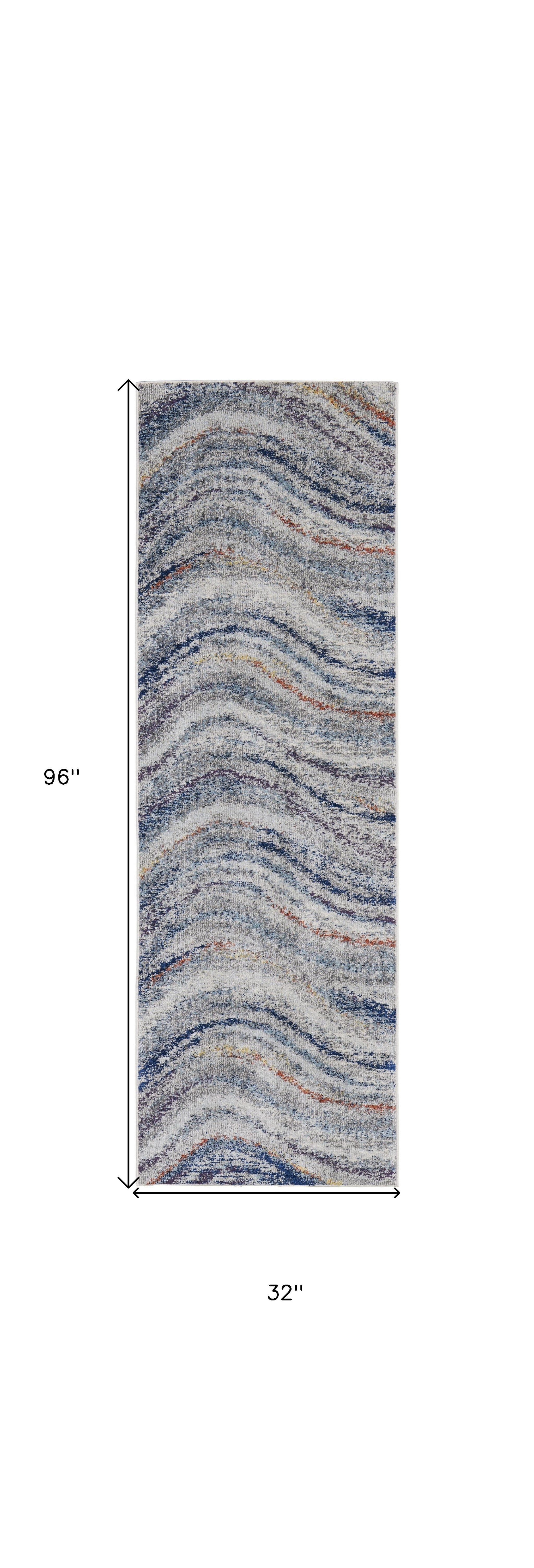8' Blue and Gray Abstract Power Loom Runner Rug