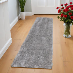 8' Gray Shag Power Loom Runner Rug
