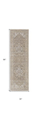 8' Brown and Ivory Medallion Power Loom Distressed Runner Rug