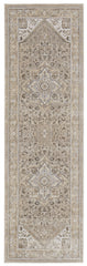 8' Brown and Ivory Medallion Power Loom Distressed Runner Rug