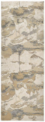 8' Gold and Ivory Abstract Power Loom Runner Rug