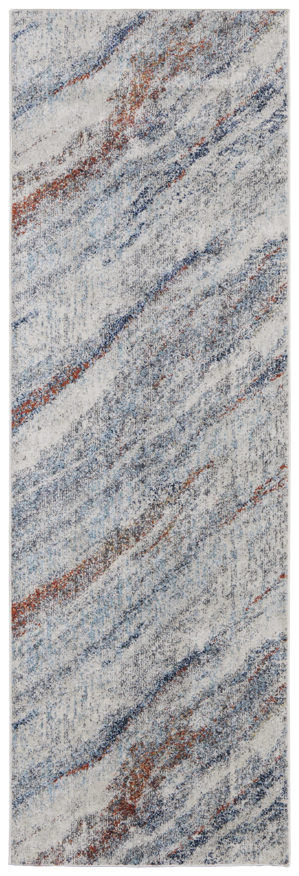 8' Ivory Blue and Orange Abstract Power Loom Runner Rug