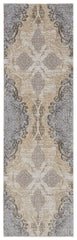 8' Gray and Brown Medallion Power Loom Distressed Runner Rug