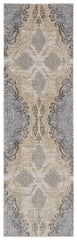 8' Gray and Brown Medallion Power Loom Distressed Runner Rug