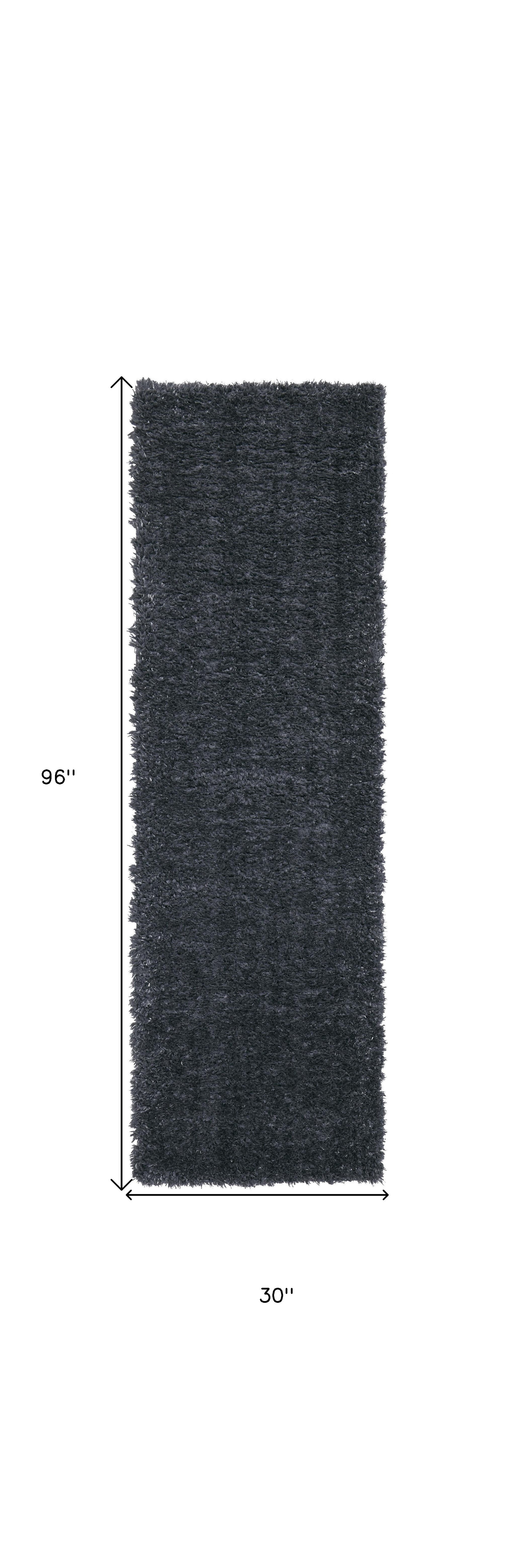 8' Black Shag Power Loom Runner Rug