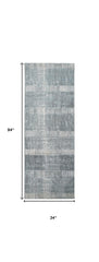 8' Blue and Gray Abstract Power Loom Runner Rug