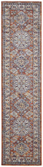 8' Ivory Blue and Orange Medallion Runner Rug