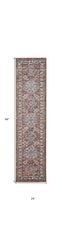 8' Ivory Blue and Orange Medallion Runner Rug