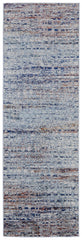 8' Ivory Blue and Orange Abstract Power Loom Runner Rug