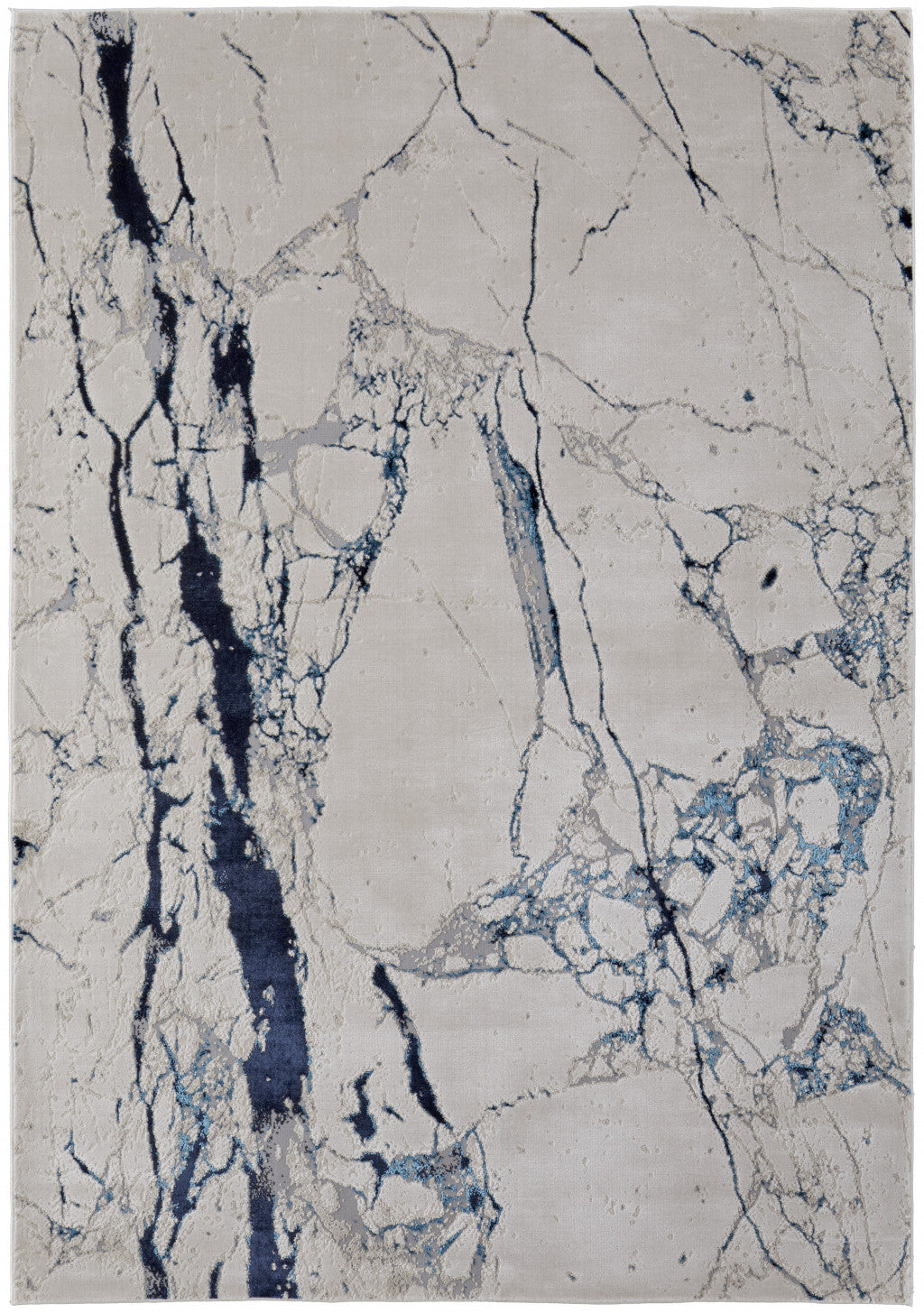 10' x 13' Ivory and Blue Marble Power Loom Distressed Area Rug