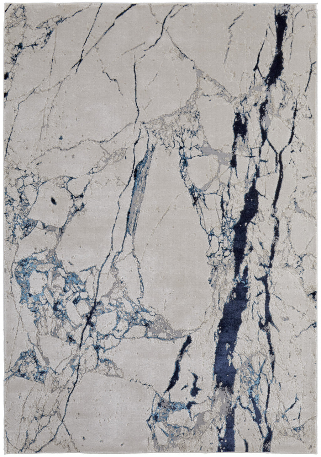 10' x 13' Ivory and Blue Marble Power Loom Distressed Area Rug