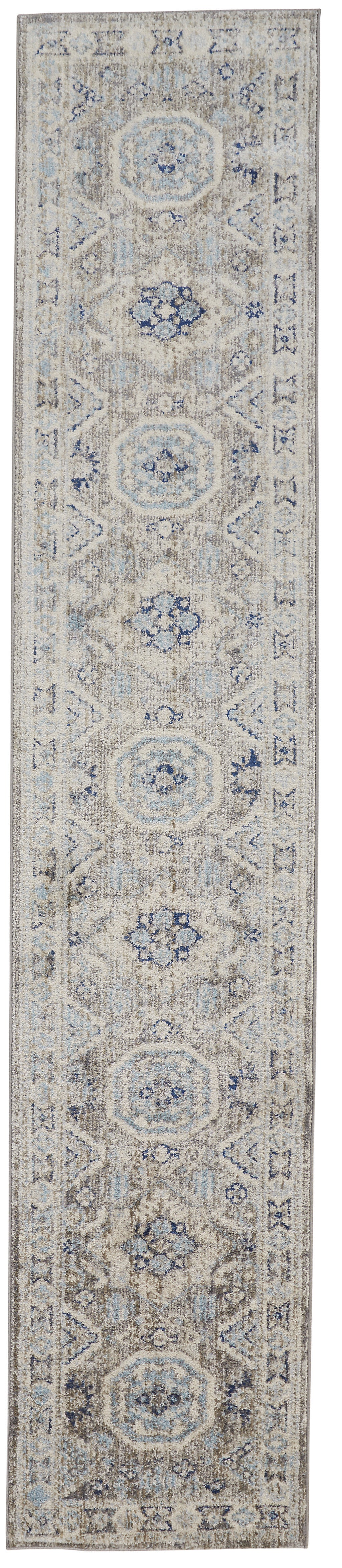 8' Blue and Gray Medallion Runner Rug