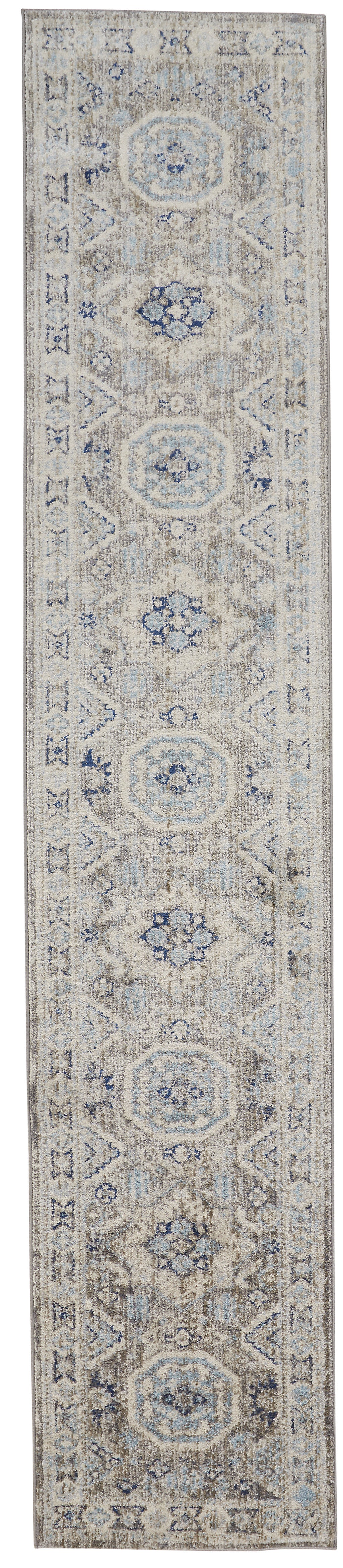 8' Blue and Gray Medallion Runner Rug