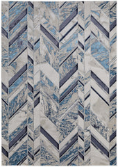 4' x 6' Ivory and Blue Chevron Power Loom Distressed Area Rug