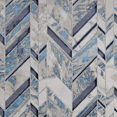 4' x 6' Ivory and Blue Chevron Power Loom Distressed Area Rug