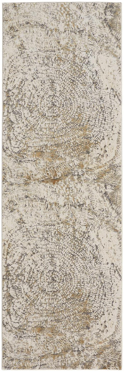 8' Brown and Ivory Abstract Distressed Runner Rug