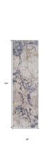12' Beige and Blue Abstract Power Loom Distressed Runner Rug