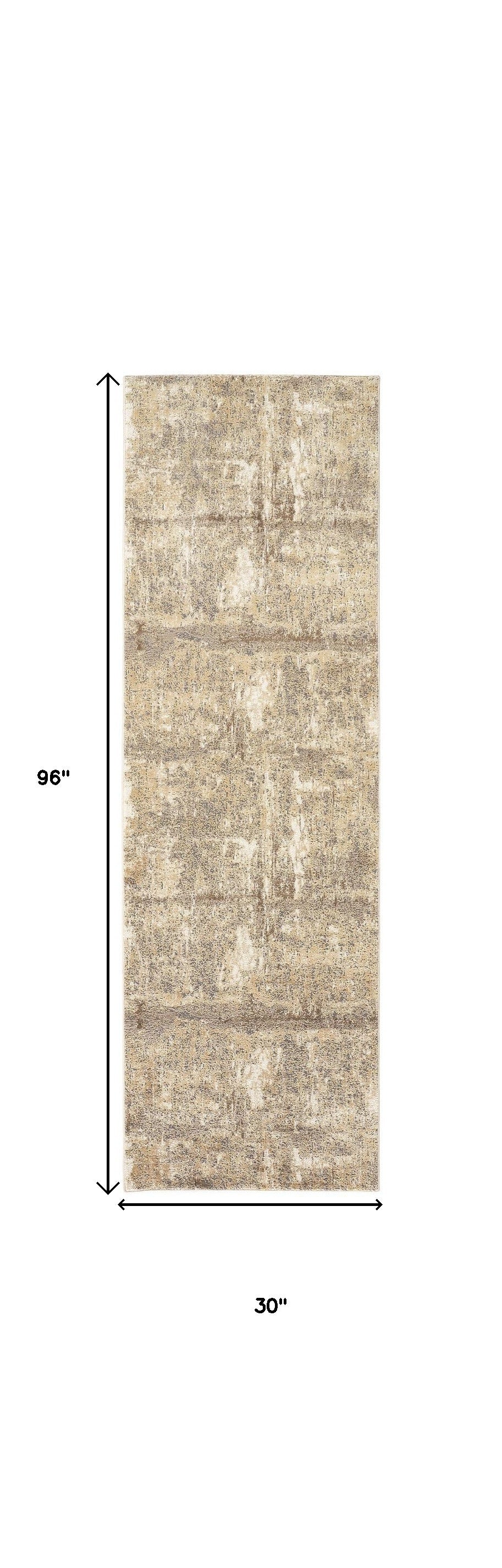 8' Brown and Ivory Abstract Distressed Runner Rug