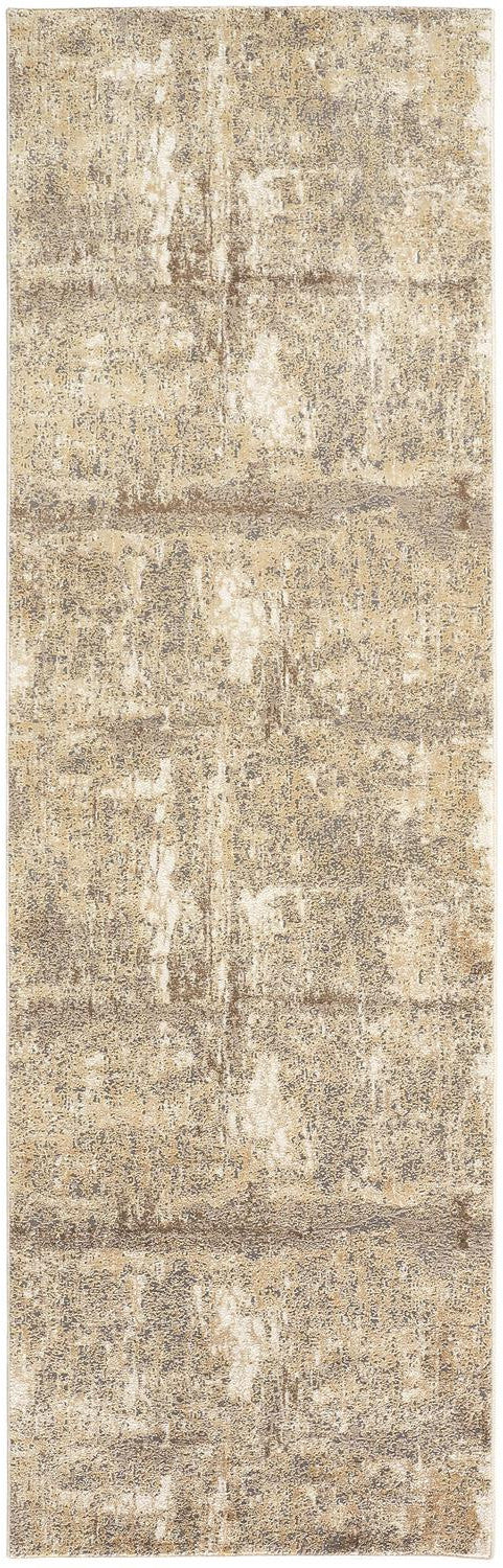 8' Brown and Ivory Abstract Distressed Runner Rug