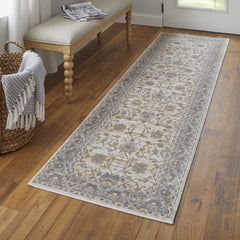 8' Brown and Ivory Oriental Power Loom Distressed Runner Rug