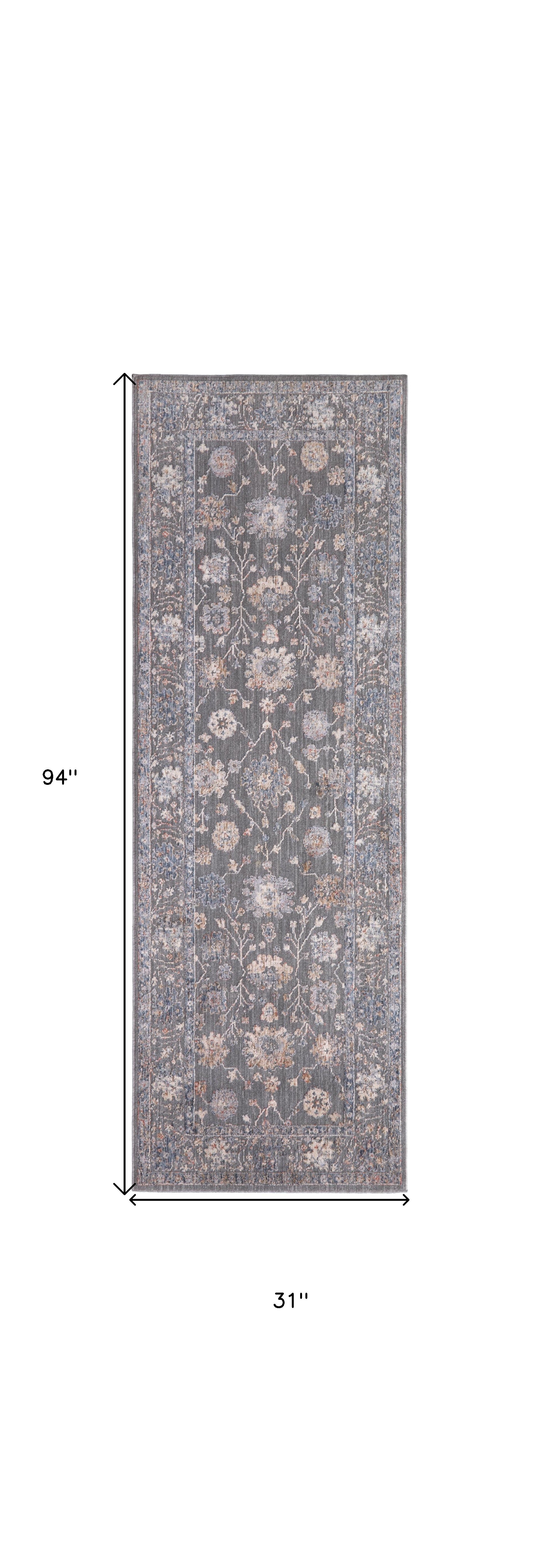 8' Blue and Gray Oriental Power Loom Runner Rug