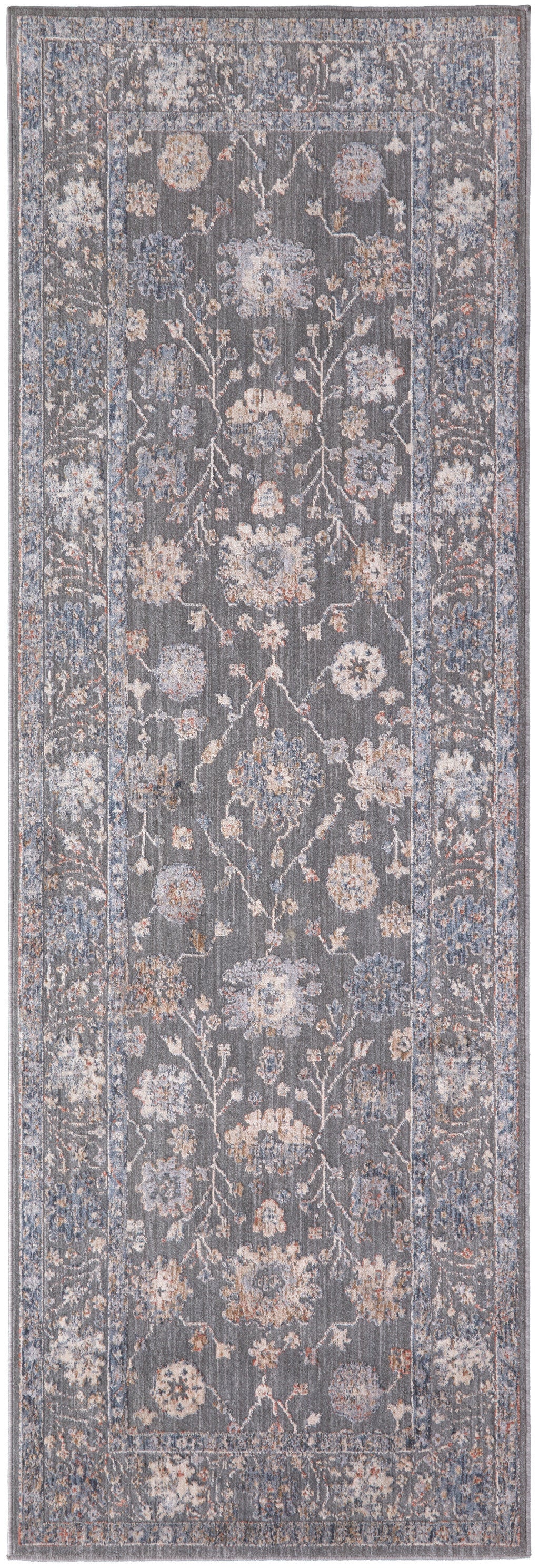 8' Blue and Gray Oriental Power Loom Runner Rug