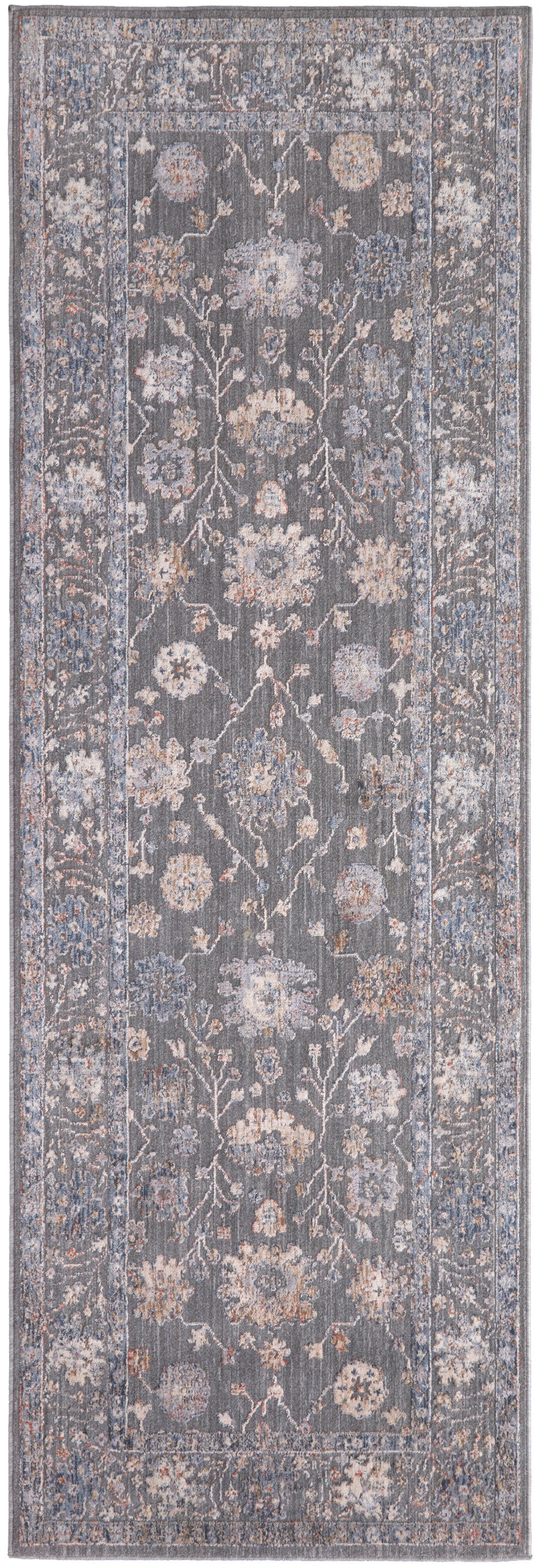 8' Blue and Gray Oriental Power Loom Runner Rug