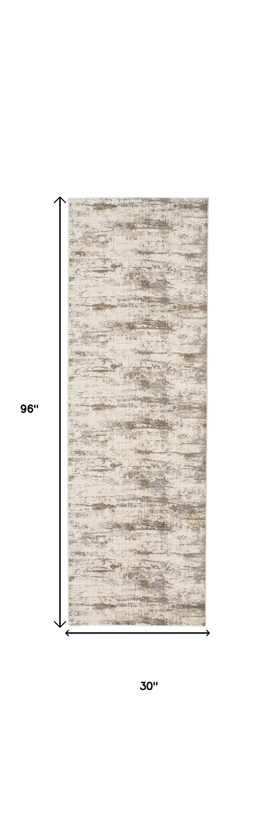 8' Brown and Ivory Abstract Distressed Runner Rug