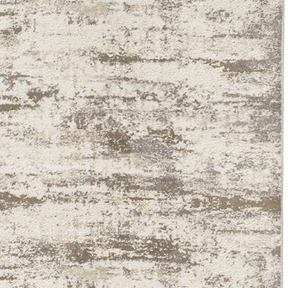 8' Brown and Ivory Abstract Distressed Runner Rug