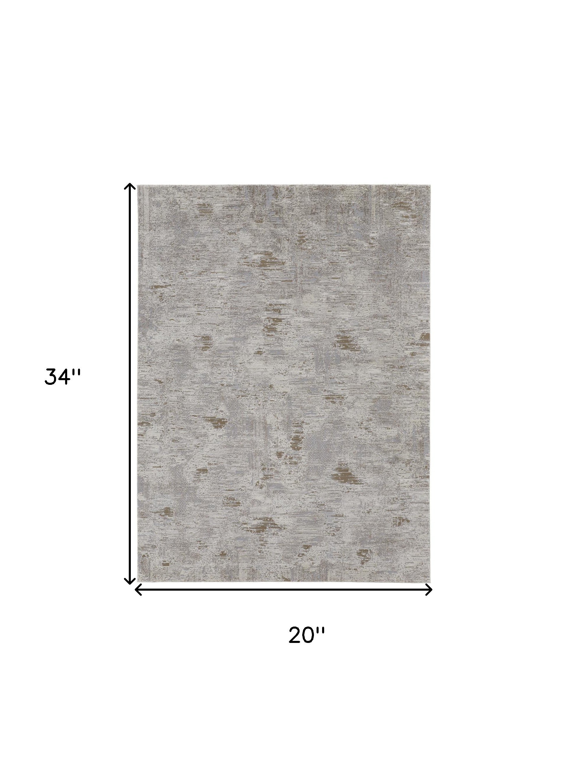 2' x 3' Brown and Ivory Abstract Power Loom Distressed Area Rug