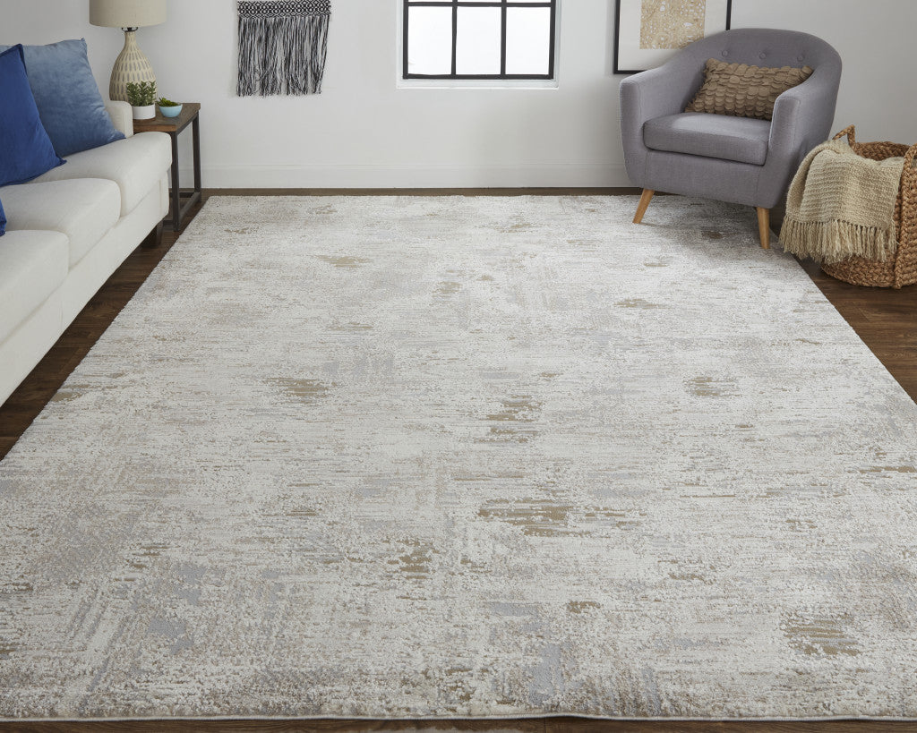 2' x 3' Brown and Ivory Abstract Power Loom Distressed Area Rug