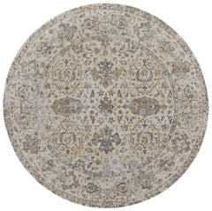 8' Brown and Ivory Round Oriental Power Loom Distressed Area Rug