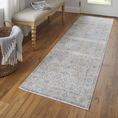 8' Brown and Ivory Oriental Power Loom Distressed Runner Rug