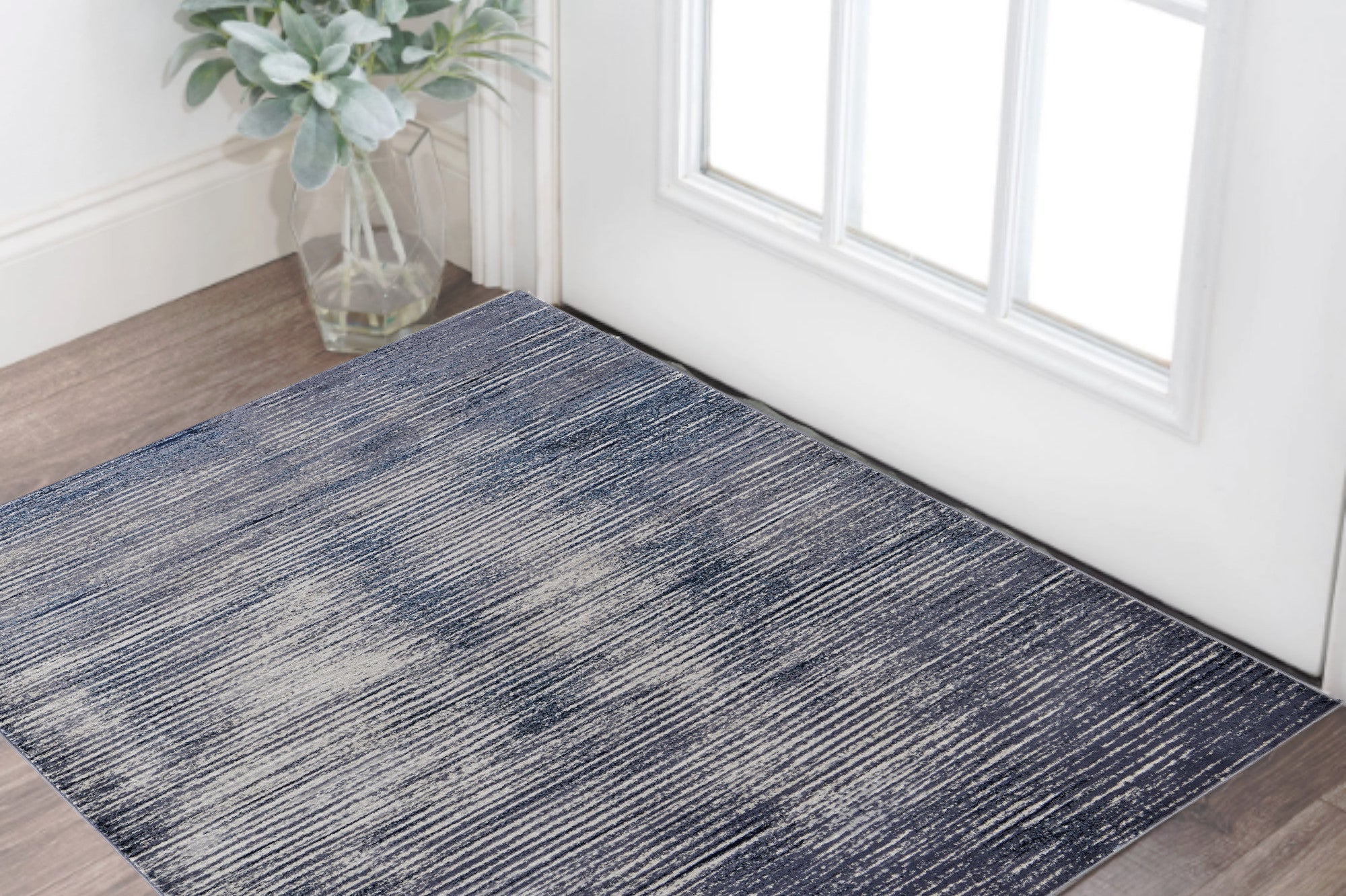 2' x 3' Gray and Ivory Striped Power Loom Distressed Area Rug