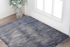 2' x 3' Gray and Ivory Striped Power Loom Distressed Area Rug