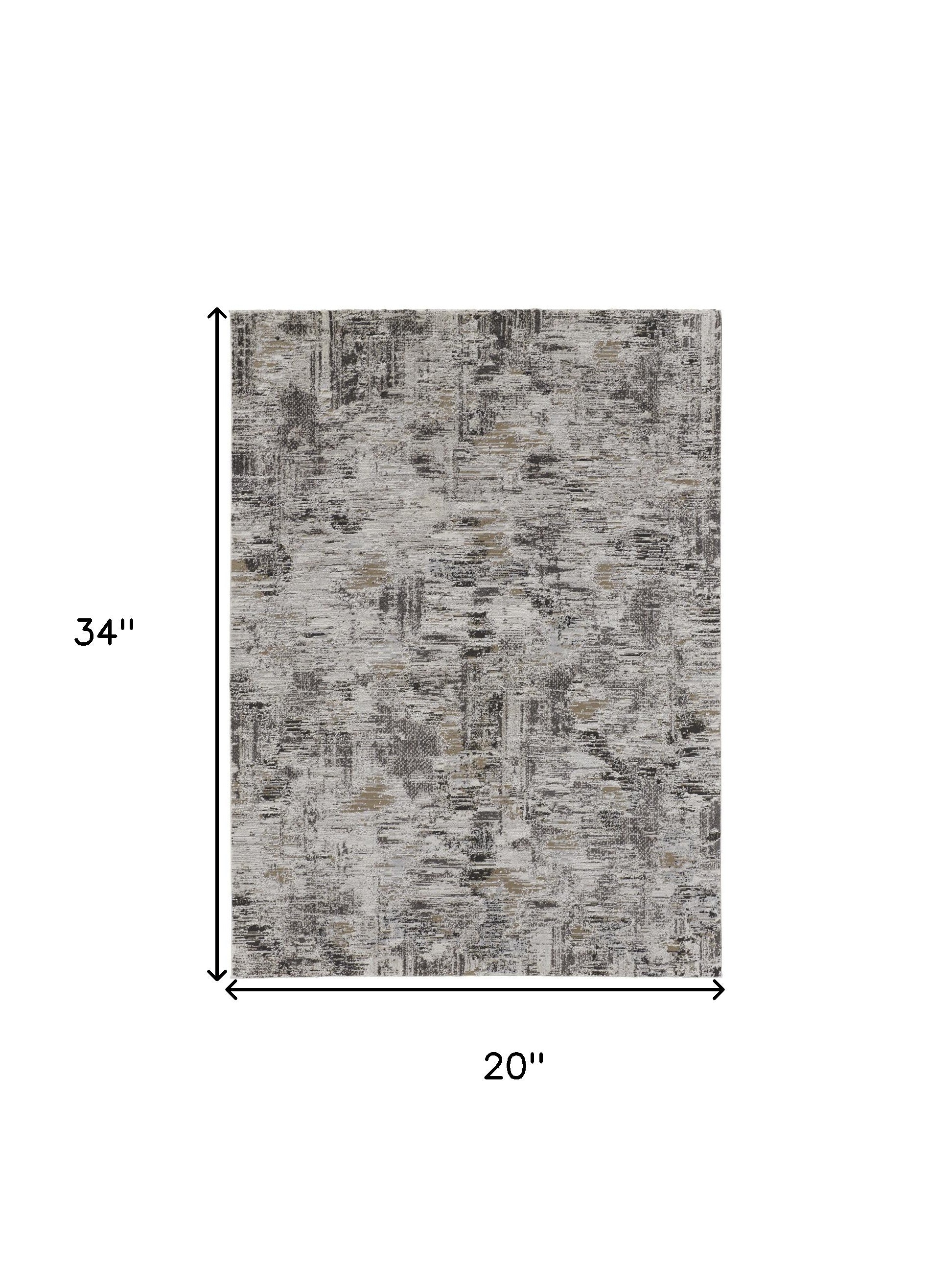 2' x 3' Brown and Ivory Abstract Power Loom Distressed Area Rug