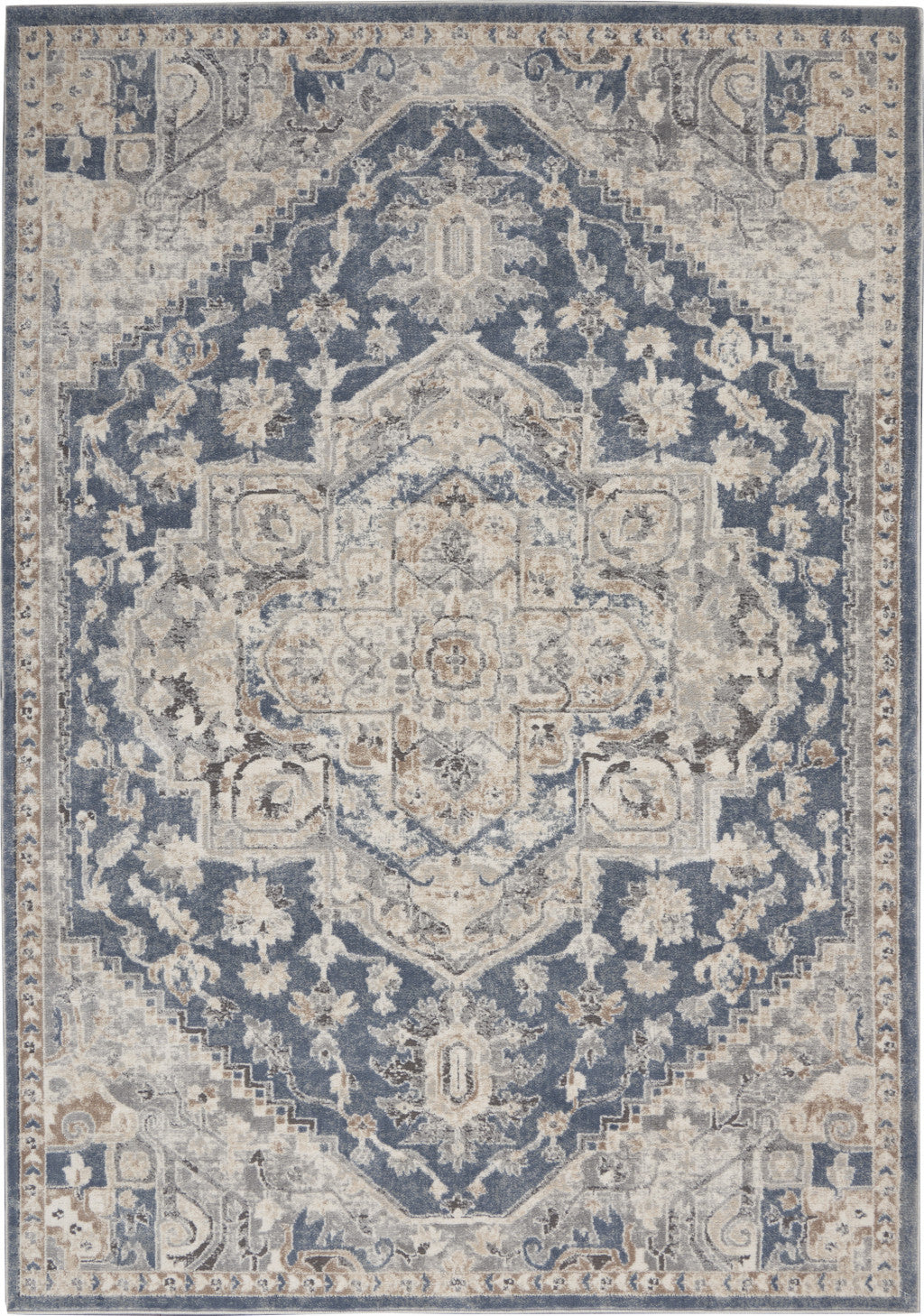 4' X 6' Ivory And Blue Oriental Power Loom Non Skid Area Rug