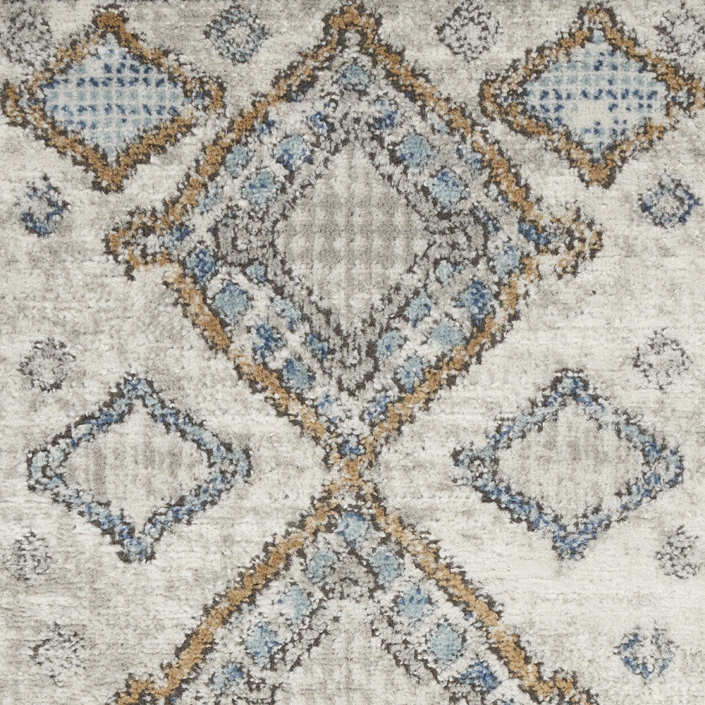 2' X 4' Ivory Grey And Blue Southwestern Power Loom Non Skid Area Rug