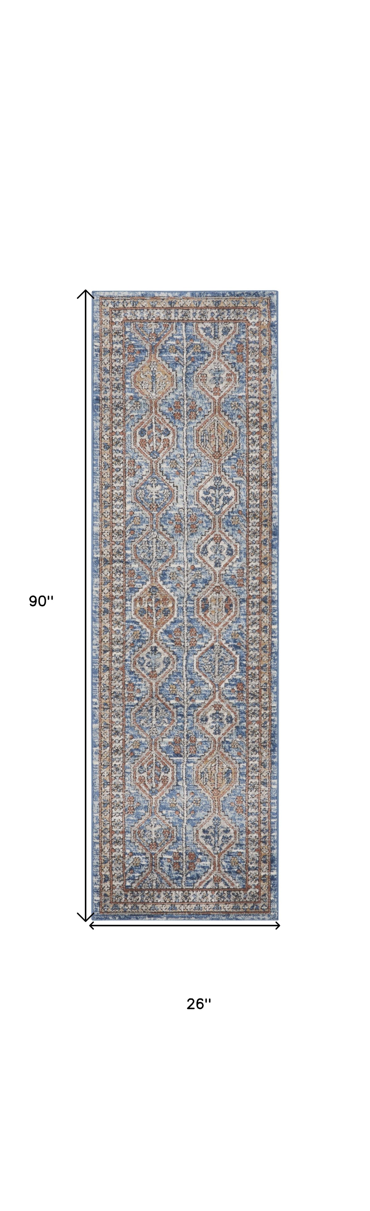 2' X 8' Blue Southwestern Power Loom Non Skid Runner Rug