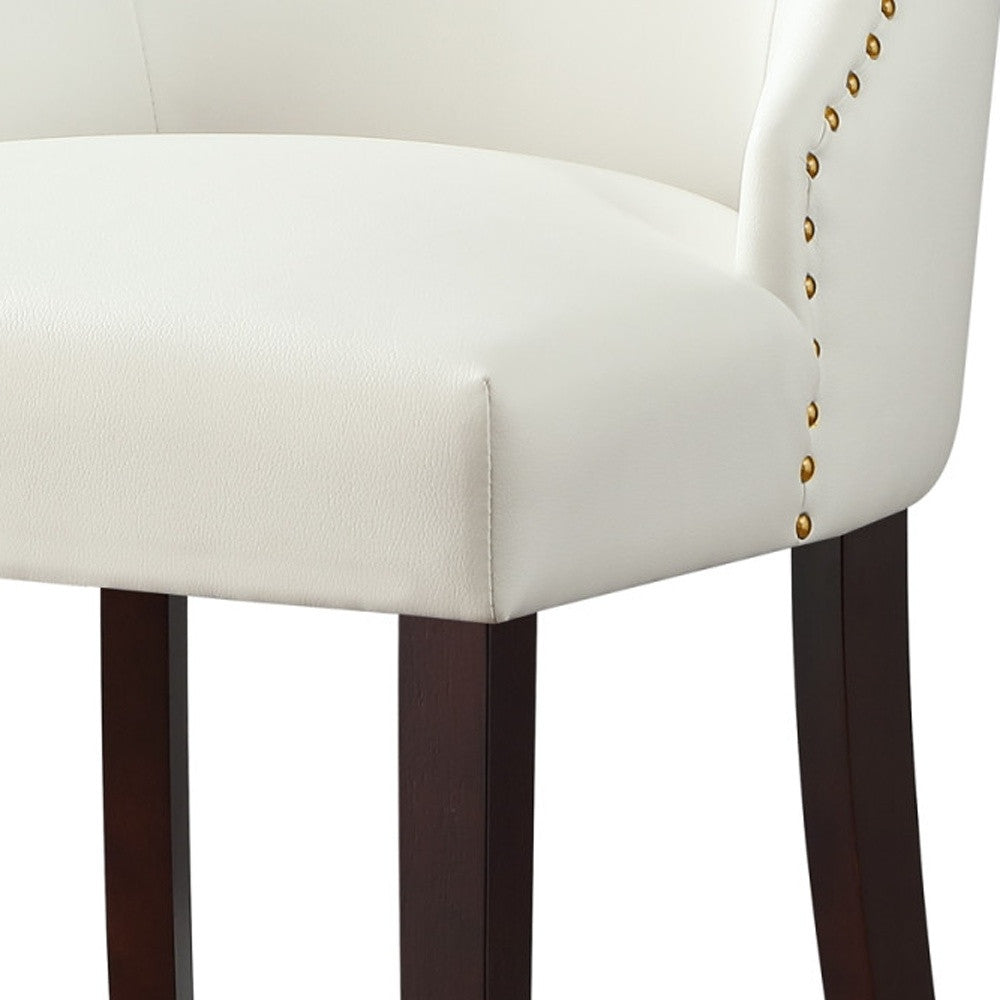 Set of Two Tufted White And Espresso Upholstered Faux Leather Dining Side Chairs