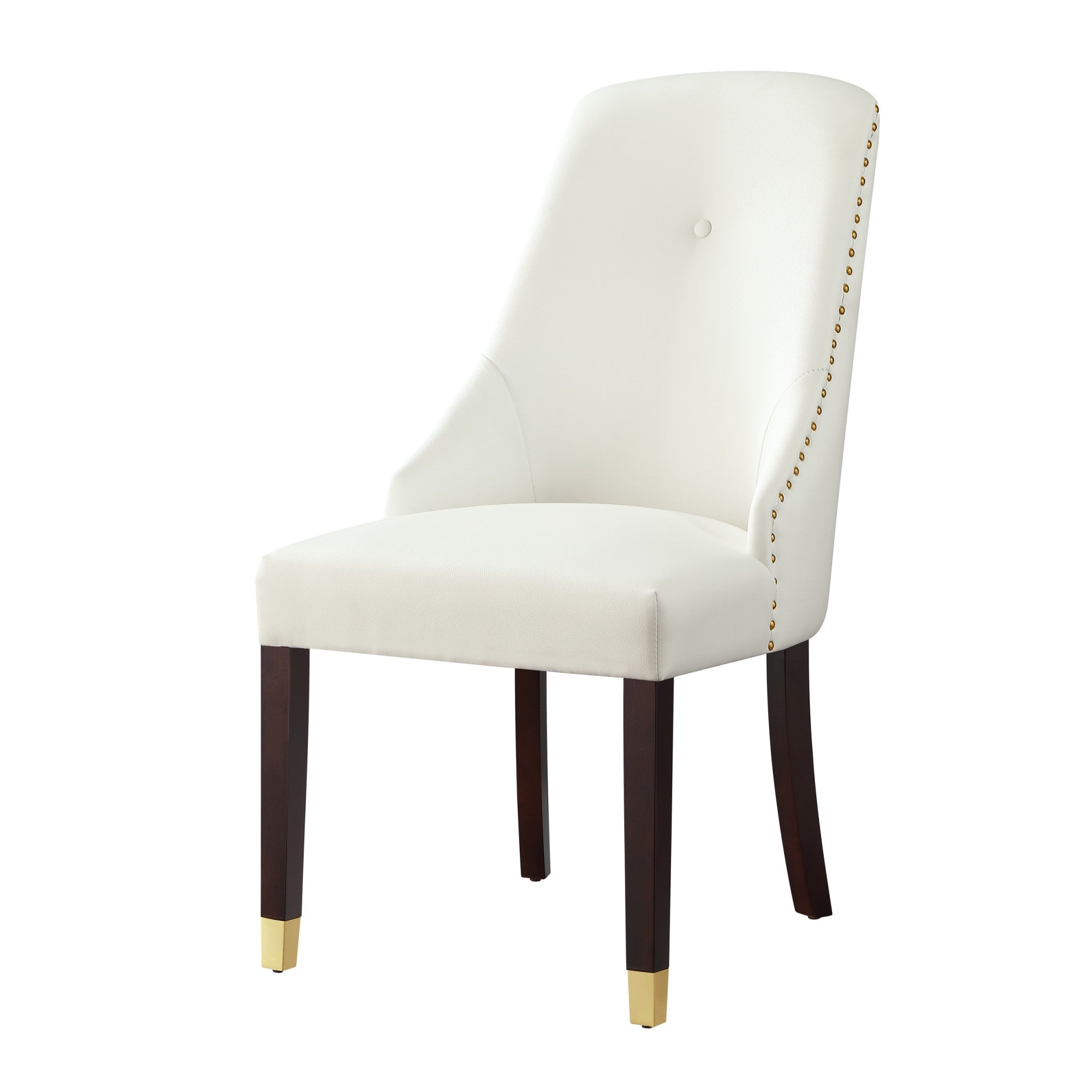 Set of Two Tufted White And Espresso Upholstered Faux Leather Dining Side Chairs