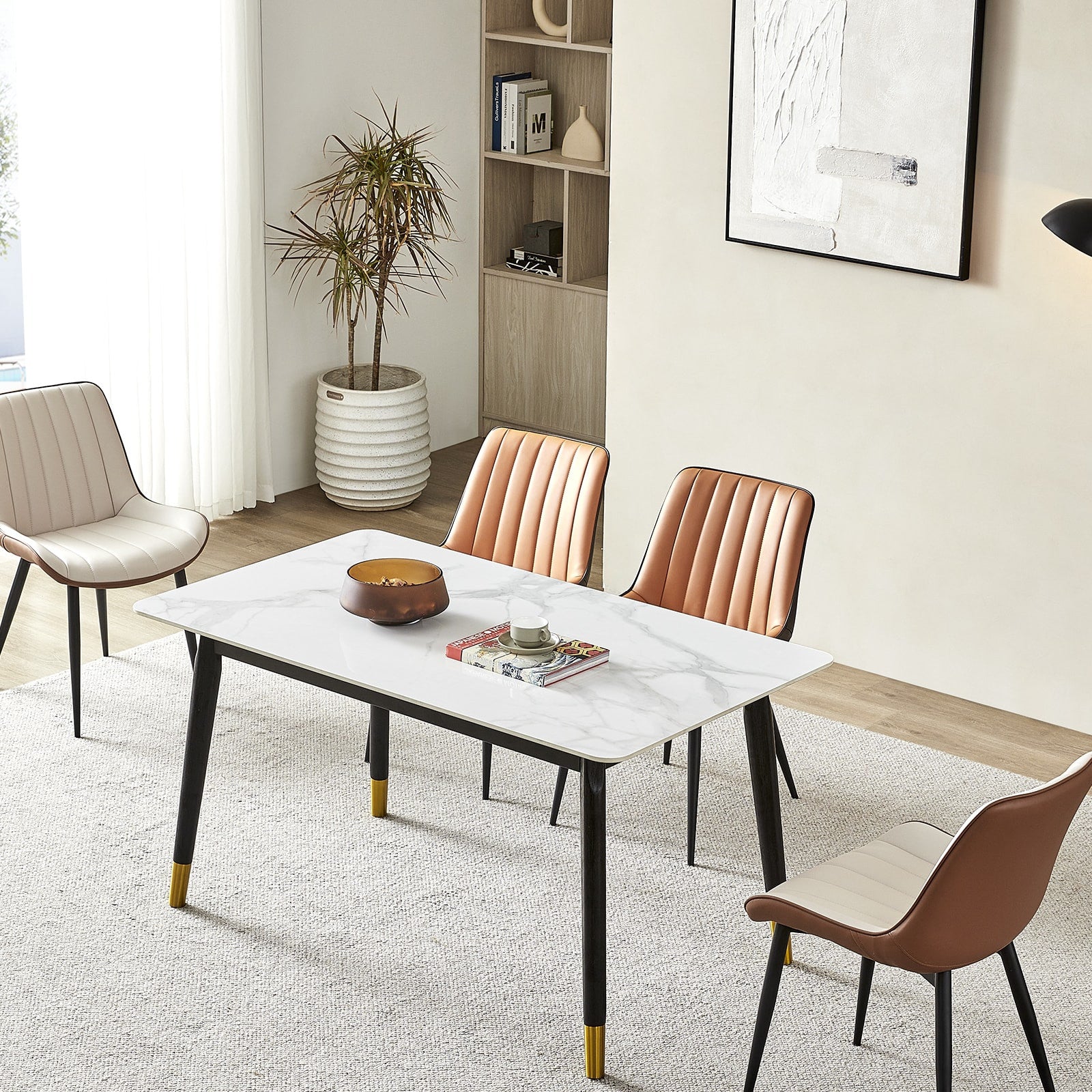 Set of Two Orange And Black Upholstered Fabric Dining Side Chairs