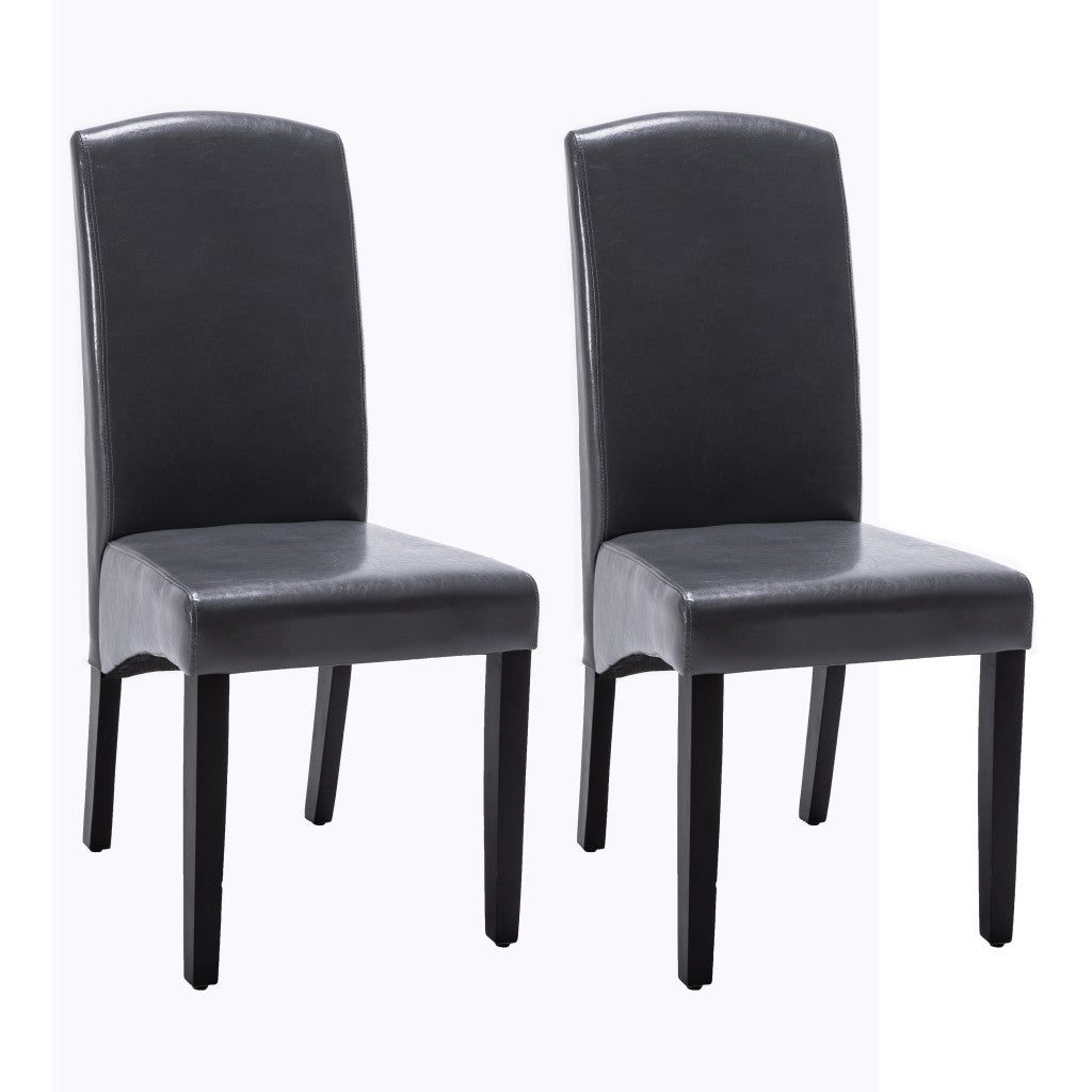 Set of Two Dark Gray And Black Upholstered Faux Leather Dining Parsons Chairs