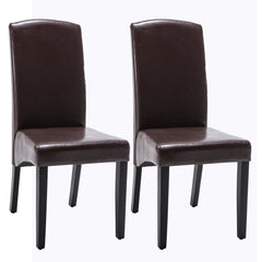 Set of Two Brown And Black Upholstered Faux Leather Dining Parsons Chairs