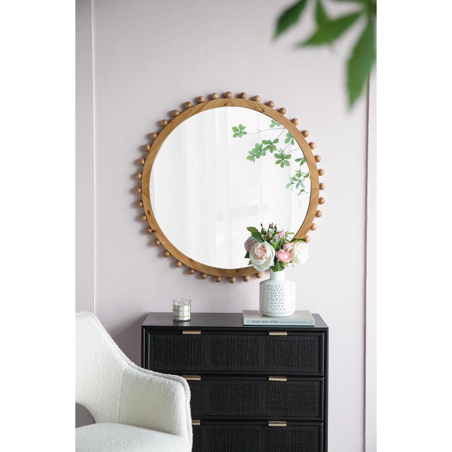 34" Brown Round Accent Mirror