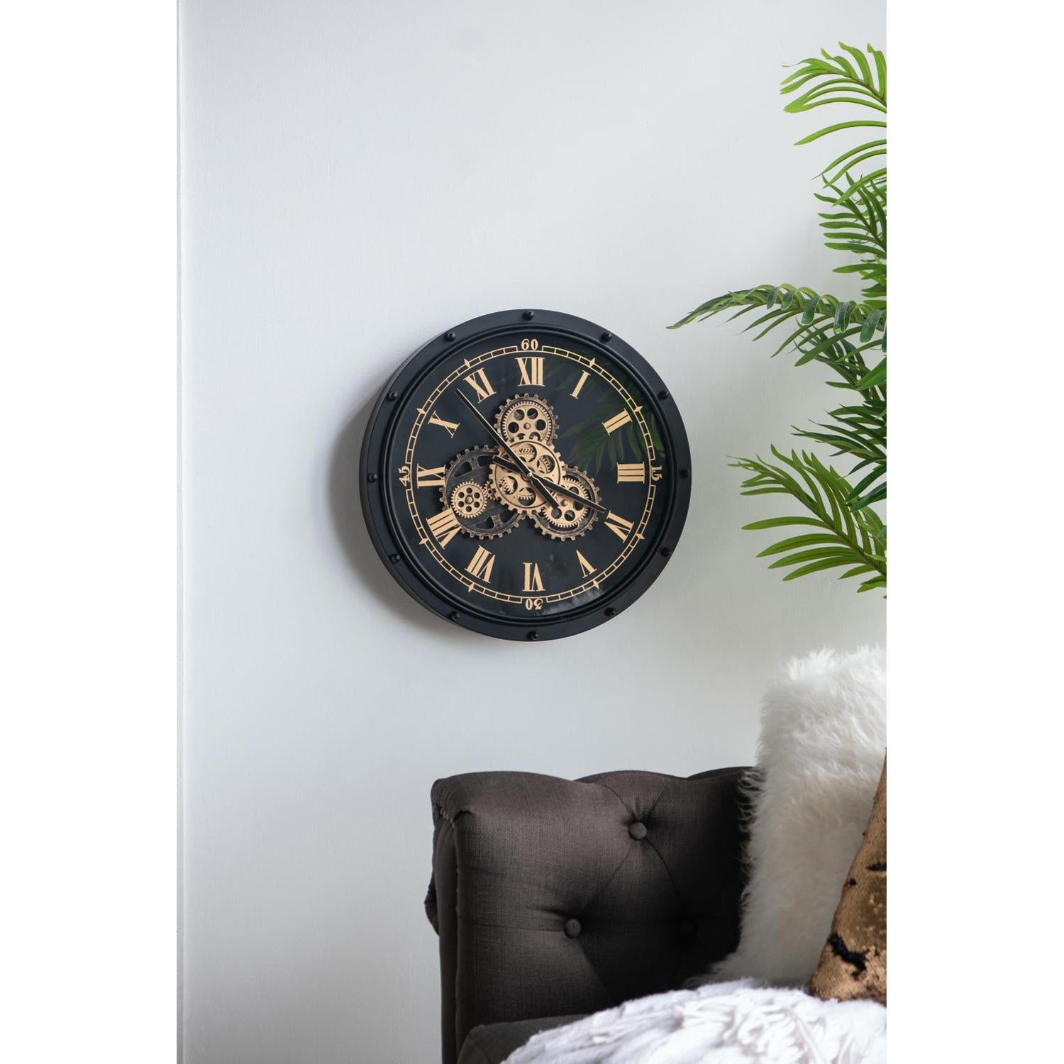 20" Circle Black and Gold Metal and Glass Analog Wall Clock