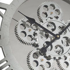 21" Circle Silver Metal and Glass Analog Exposed Gear Wall Clock