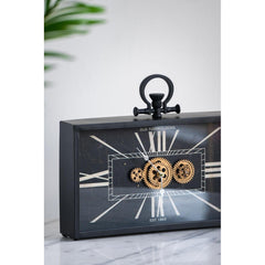 13" Black and Gold Metal and Glass Analog Vintage Style Crackle Wall Clock