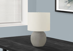 20" Gray Concrete Round Table Lamp With Ivory Drum Shade